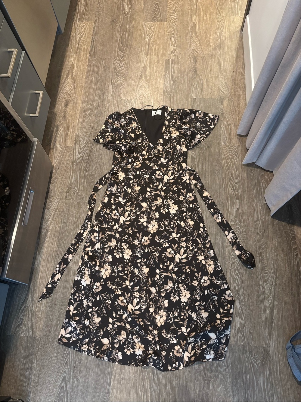Black Floral Dress with Cream Blooms